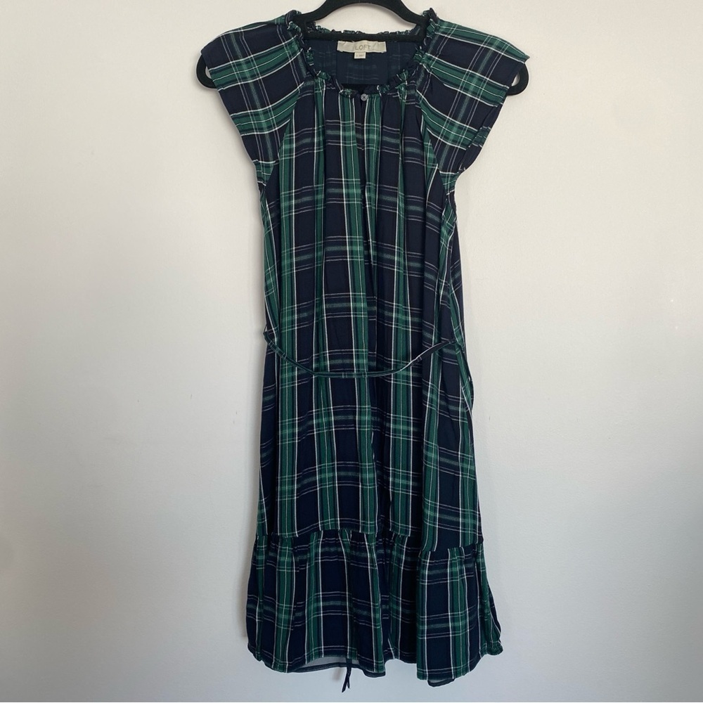 Loft Green And Navy Plaid Dress - Picture 2 of 3